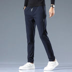 Slim-Fit Pants Men's Drawstring Waist Elastic Beige – Office, Everyday Wear