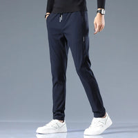 Slim-Fit Pants Men's Drawstring Waist Elastic Beige – Office, Everyday Wear