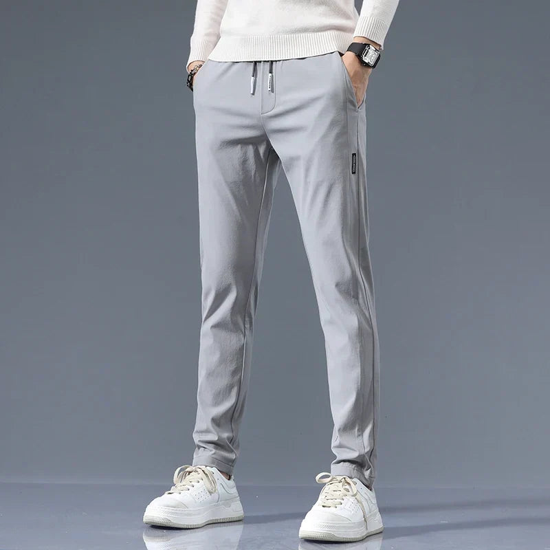 Slim-Fit Pants Men's Drawstring Waist Elastic Beige – Office, Everyday Wear
