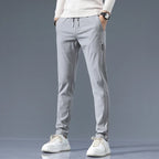 Slim-Fit Pants Men's Drawstring Waist Elastic Beige – Office, Everyday Wear