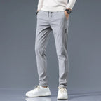 Slim-Fit Pants Men's Drawstring Waist Elastic Beige – Office, Everyday Wear