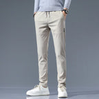 Slim-Fit Pants Men's Drawstring Waist Elastic Beige – Office, Everyday Wear