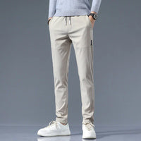 Slim-Fit Pants Men's Drawstring Waist Elastic Beige – Office, Everyday Wear
