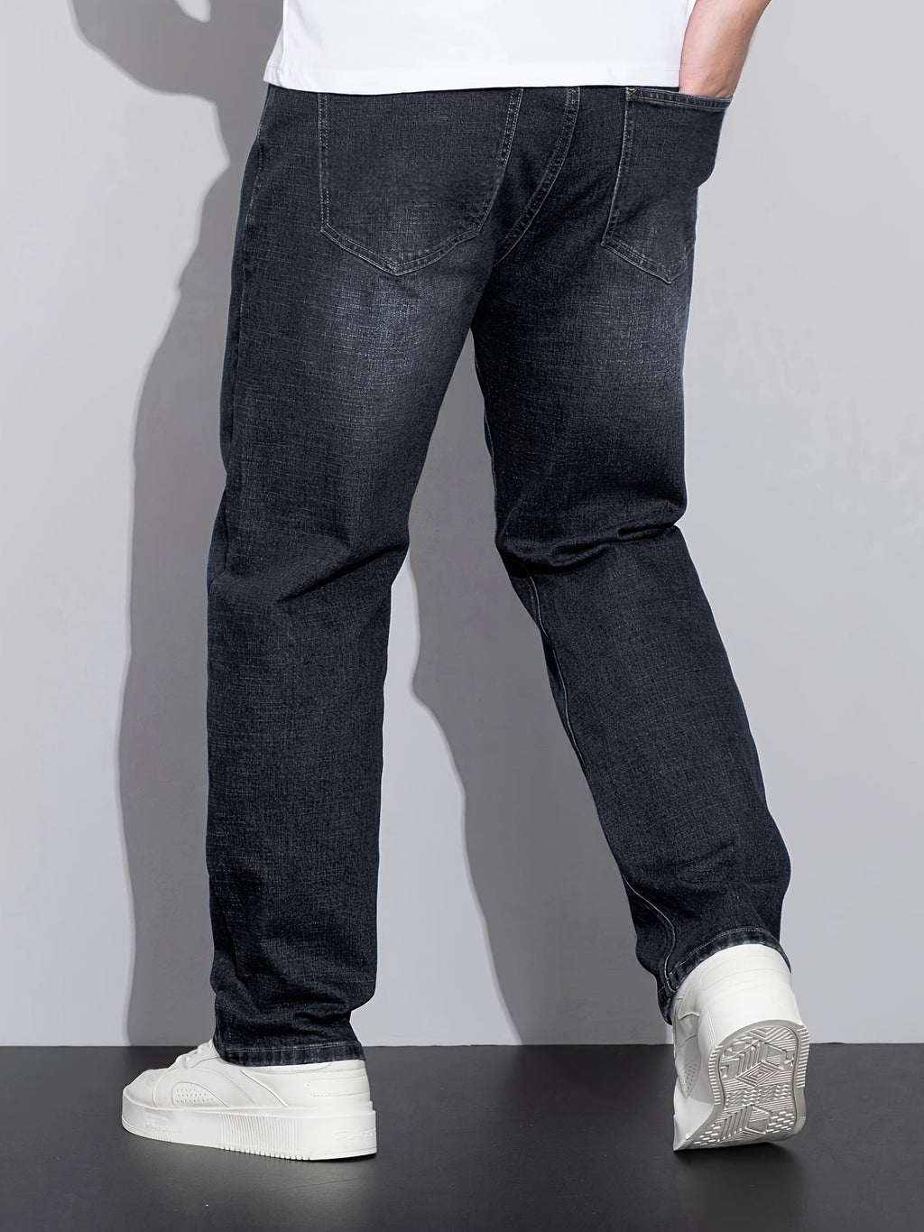 Straight-Leg Denim Jeans Men's Blue Washed Stretch – Casual, Office