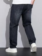 Straight-Leg Denim Jeans Men's Blue Washed Stretch – Casual, Office