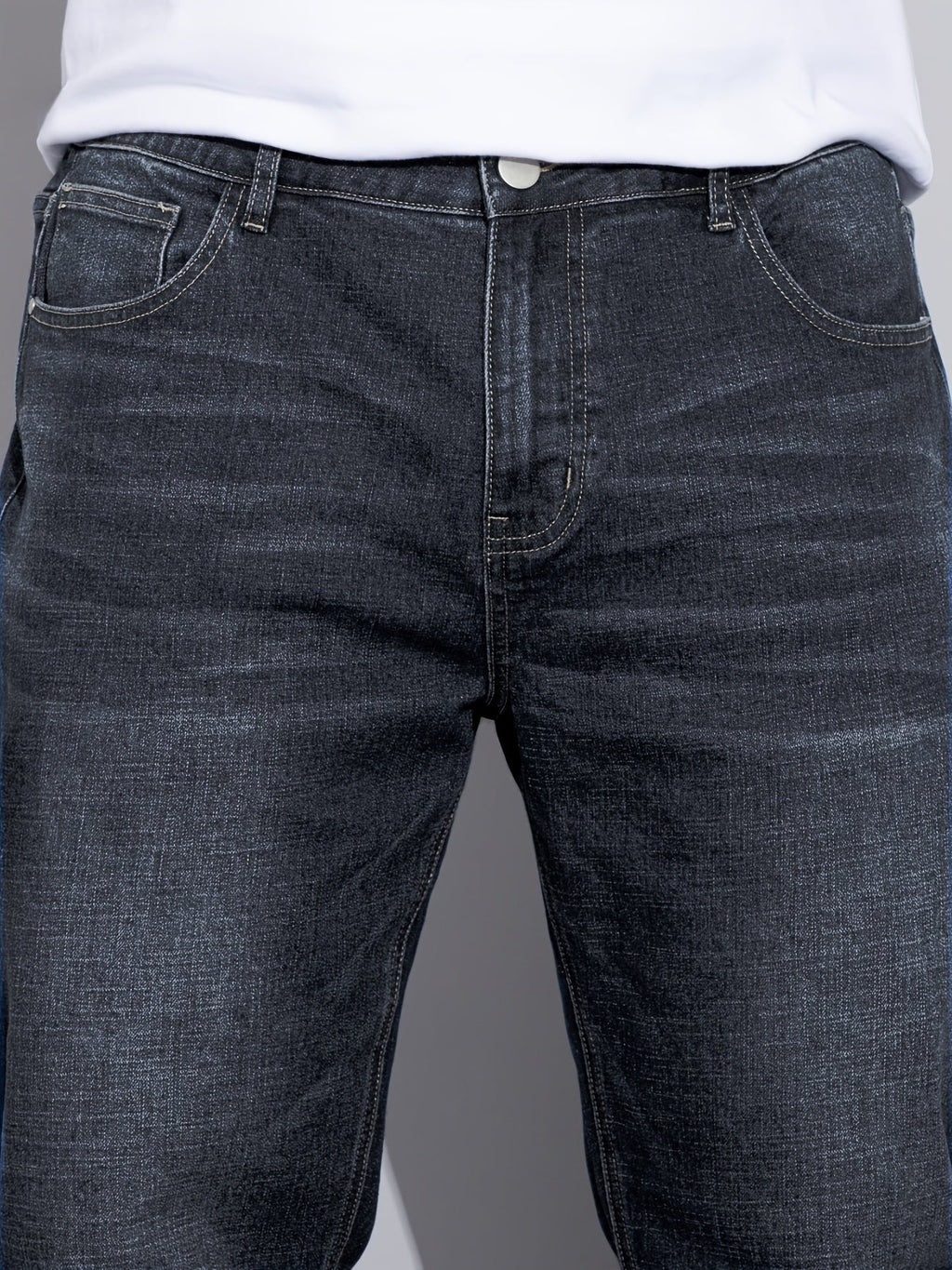 Straight-Leg Denim Jeans Men's Blue Washed Stretch – Casual, Office