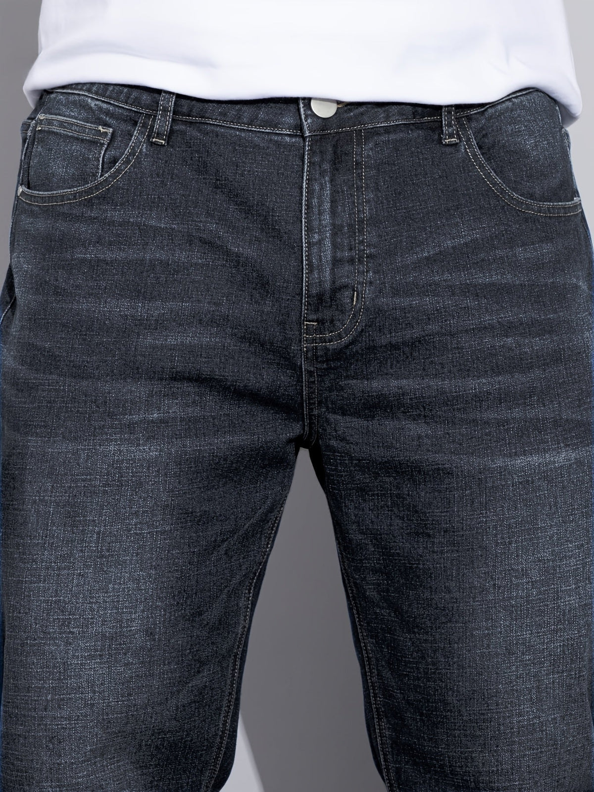 Straight-Leg Denim Jeans Men's Blue Washed Stretch – Casual, Office