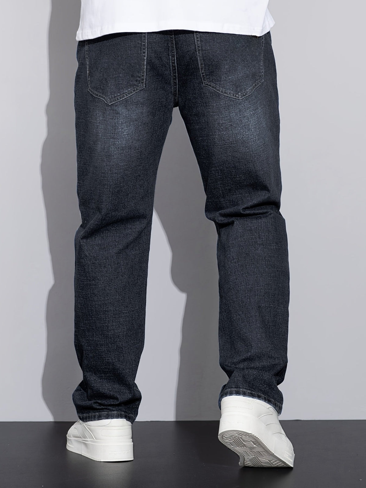 Straight-Leg Denim Jeans Men's Blue Washed Stretch – Casual, Office
