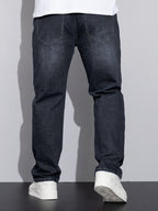 Straight-Leg Denim Jeans Men's Blue Washed Stretch – Casual, Office