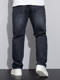Straight-Leg Denim Jeans Men's Blue Washed Stretch – Casual, Office