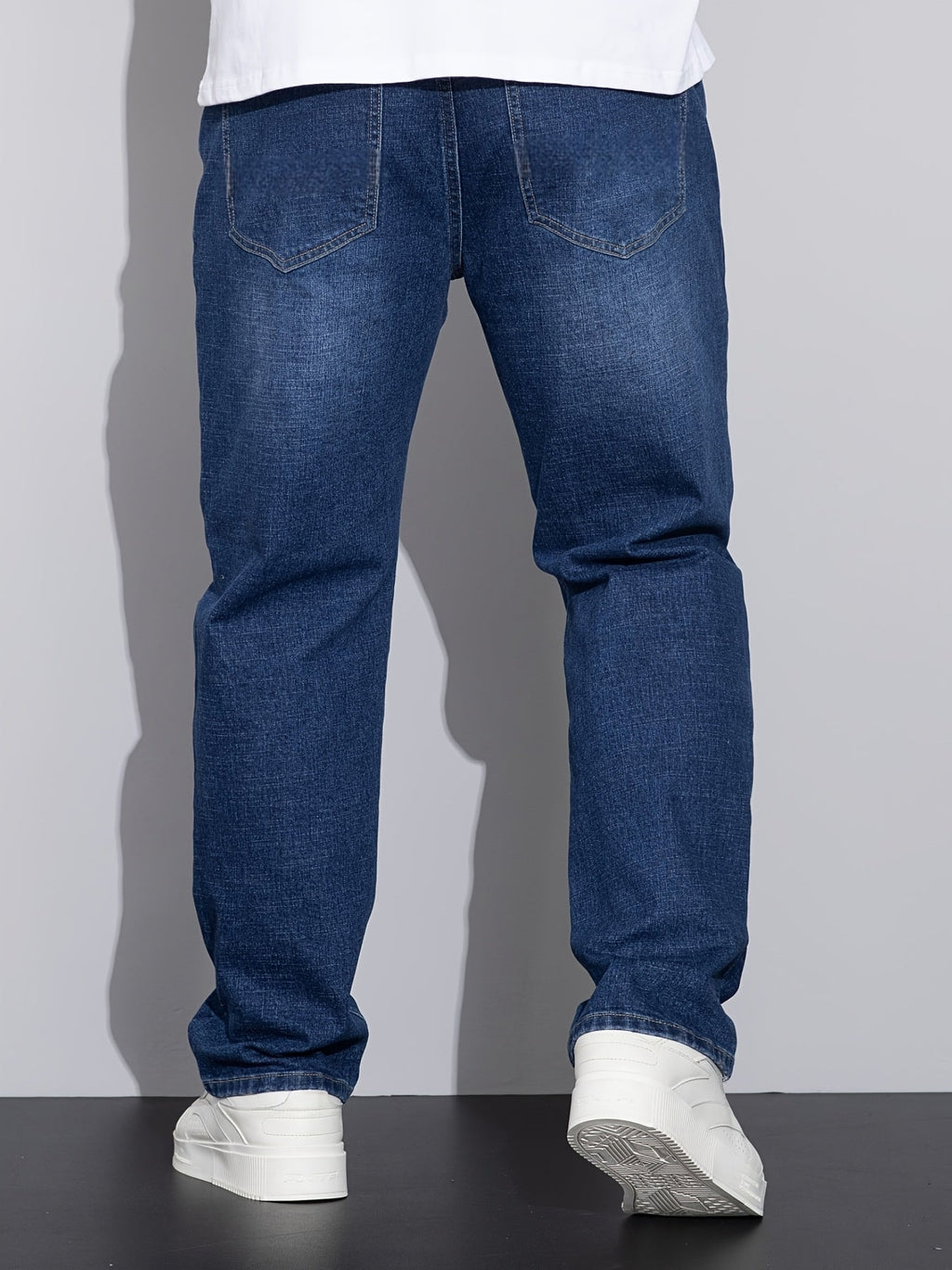 Straight-Leg Denim Jeans Men's Blue Washed Stretch – Casual, Office
