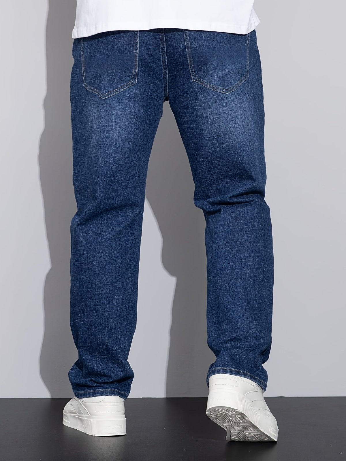 Straight-Leg Denim Jeans Men's Blue Washed Stretch – Casual, Office