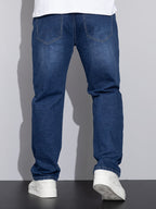 Straight-Leg Denim Jeans Men's Blue Washed Stretch – Casual, Office