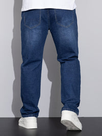 Straight-Leg Denim Jeans Men's Blue Washed Stretch – Casual, Office