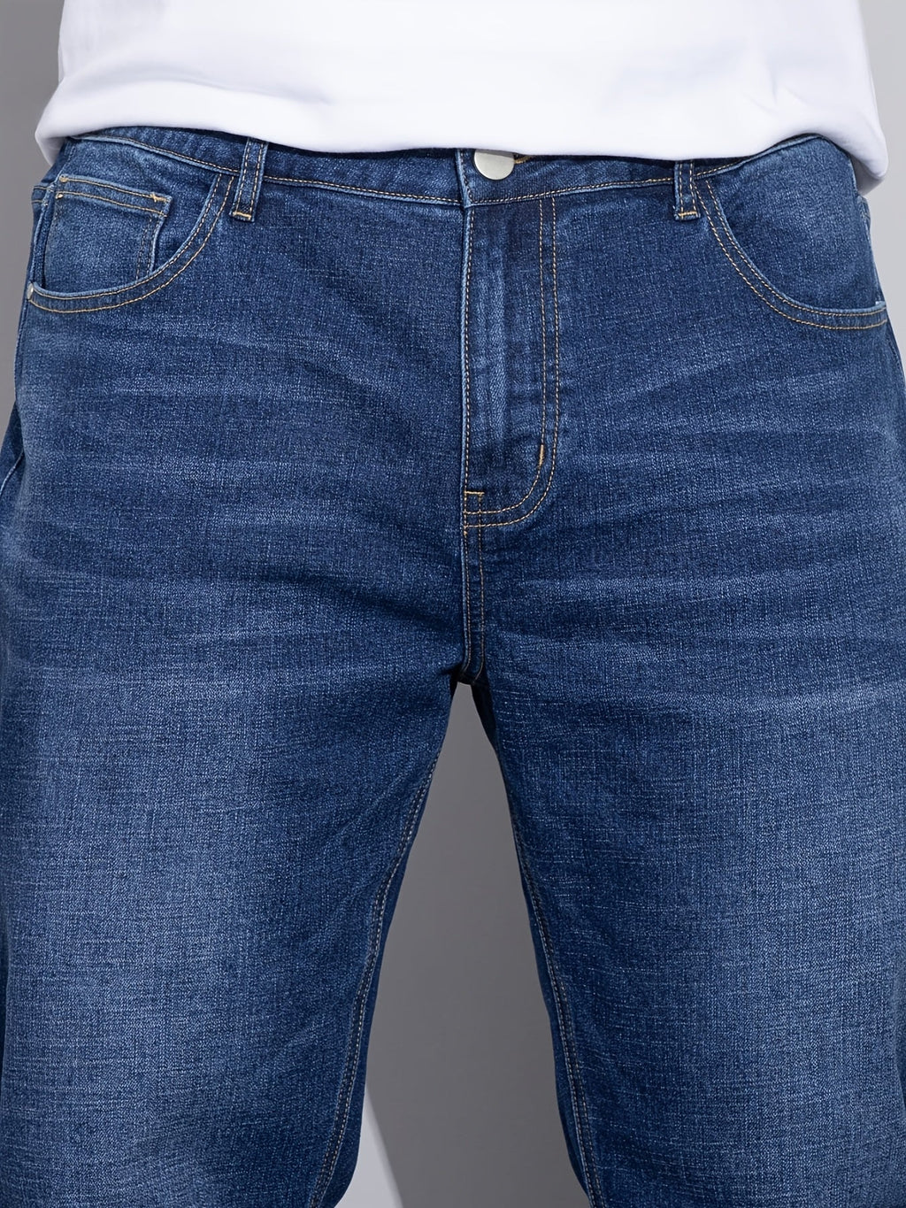 Straight-Leg Denim Jeans Men's Blue Washed Stretch – Casual, Office