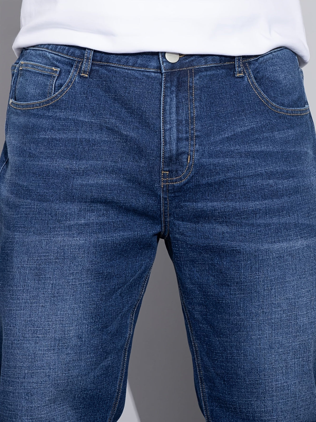 Straight-Leg Denim Jeans Men's Blue Washed Stretch – Casual, Office