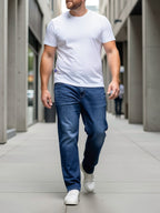 Straight-Leg Denim Jeans Men's Blue Washed Stretch – Casual, Office