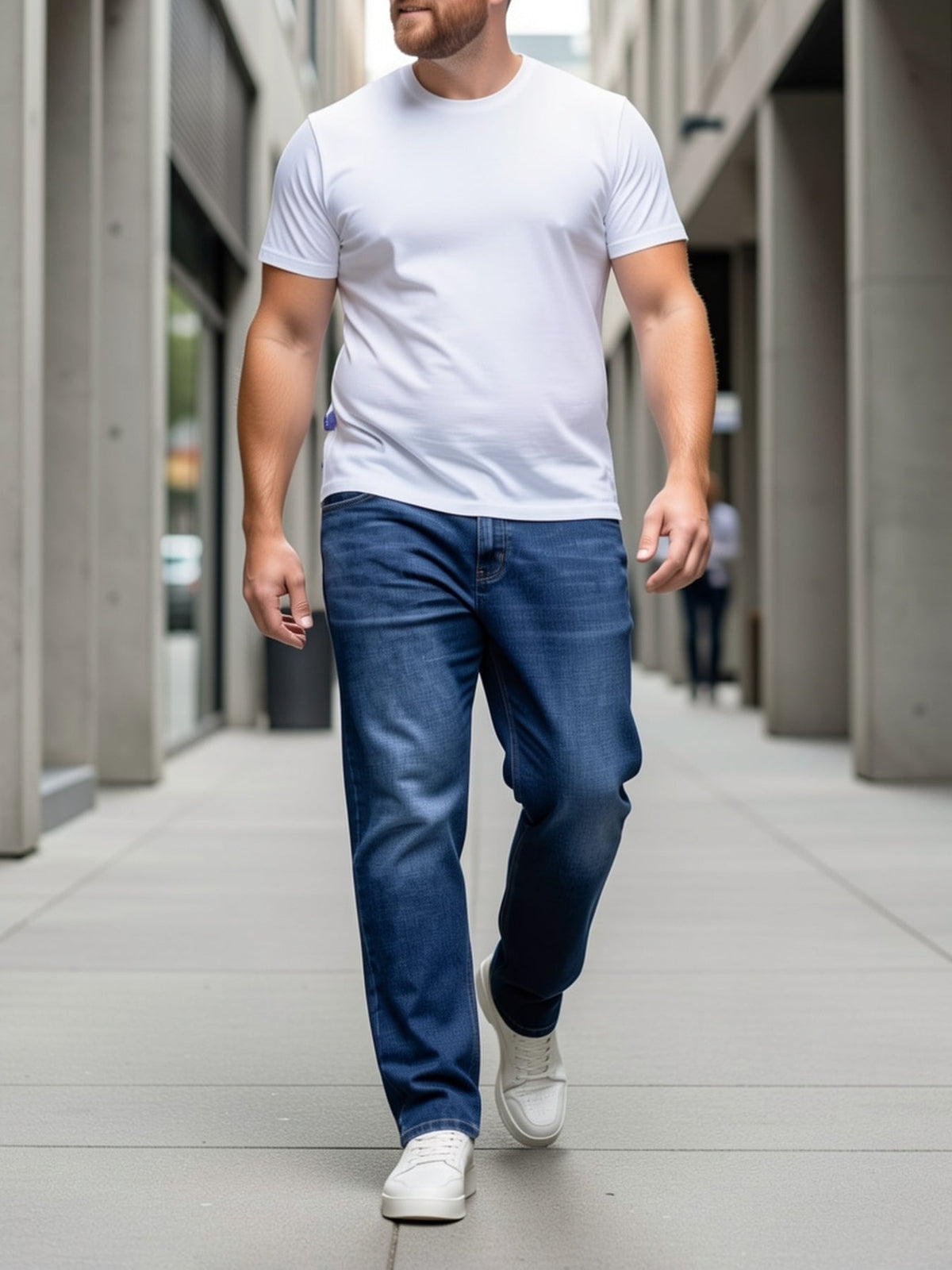 Straight-Leg Denim Jeans Men's Blue Washed Stretch – Casual, Office