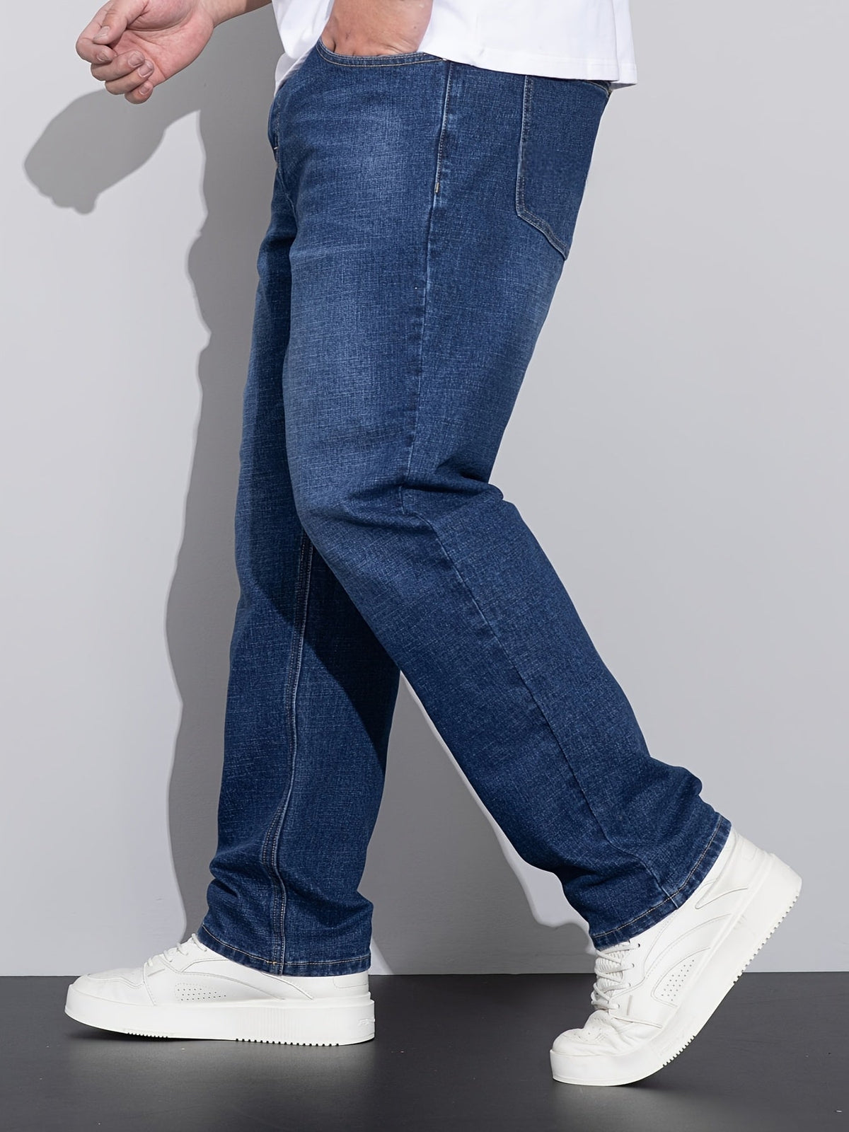 Straight-Leg Denim Jeans Men's Blue Washed Stretch – Casual, Office