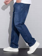 Straight-Leg Denim Jeans Men's Blue Washed Stretch – Casual, Office