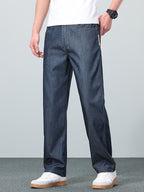 Straight-Leg Jeans Men's Relaxed Fit Denim Blue Mid-Rise – Casual, Office