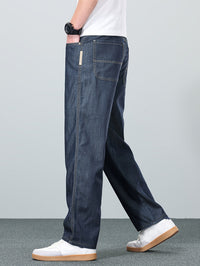 Straight-Leg Jeans Men's Relaxed Fit Denim Blue Mid-Rise – Casual, Office