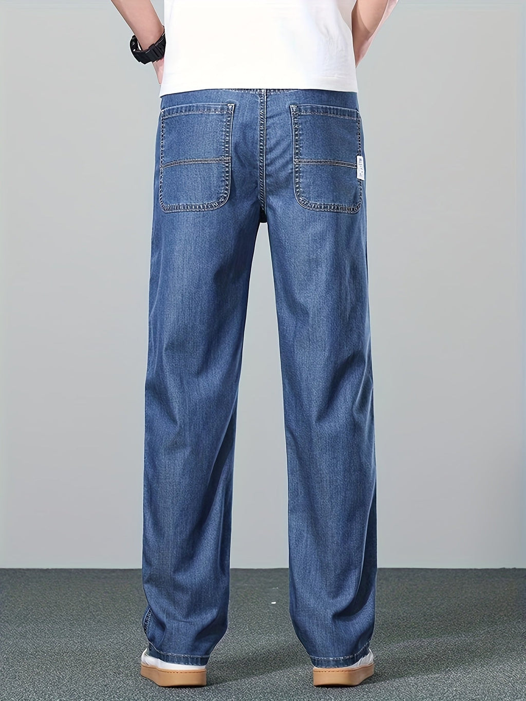 Straight-Leg Jeans Men's Relaxed Fit Denim Blue Mid-Rise – Casual, Office