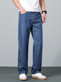 Straight-Leg Jeans Men's Relaxed Fit Denim Blue Mid-Rise – Casual, Office