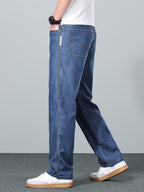 Straight-Leg Jeans Men's Relaxed Fit Denim Blue Mid-Rise – Casual, Office