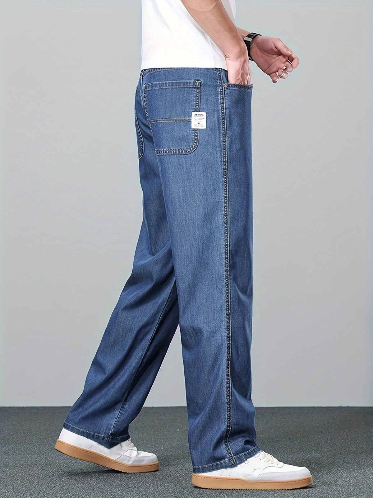 Straight-Leg Jeans Men's Relaxed Fit Denim Blue Mid-Rise – Casual, Office
