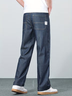 Straight-Leg Jeans Men's Relaxed Fit Denim Blue Mid-Rise – Casual, Office