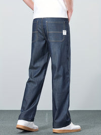 Straight-Leg Jeans Men's Relaxed Fit Denim Blue Mid-Rise – Casual, Office