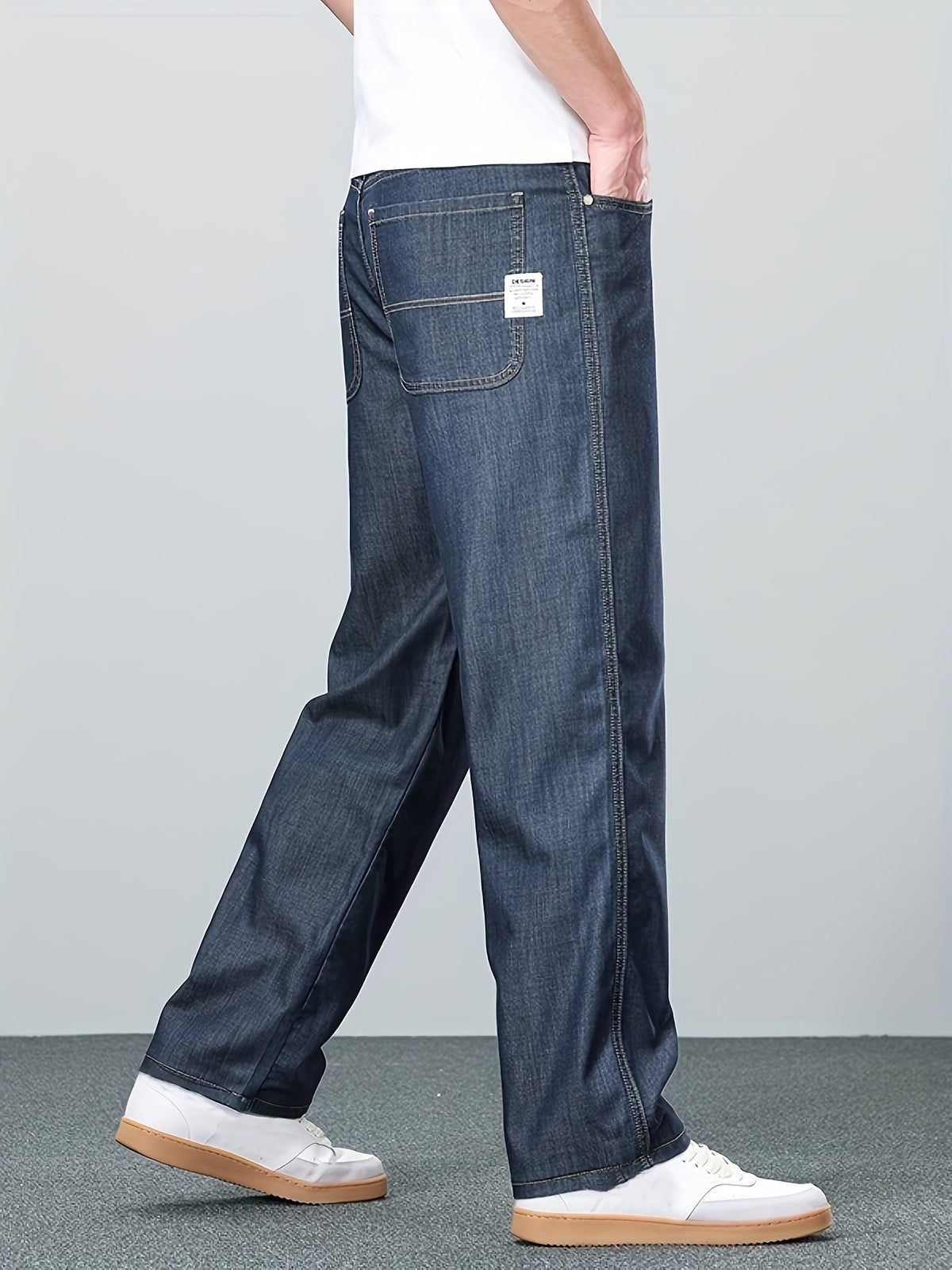 Straight-Leg Jeans Men's Relaxed Fit Denim Blue Mid-Rise – Casual, Office