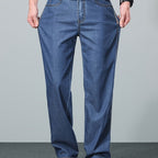 Straight-Leg Jeans Men's Relaxed Fit Denim Blue Mid-Rise – Casual, Office
