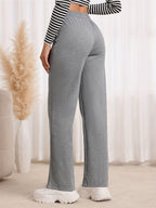 Straight-Leg Sweatpants Women's Gray High Waist Drawstring – Casual, Loungewear
