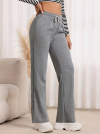 Straight-Leg Sweatpants Women's Gray High Waist Drawstring – Casual, Loungewear