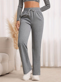Straight-Leg Sweatpants Women's Gray High Waist Drawstring – Casual, Loungewear