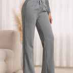 Straight-Leg Sweatpants Women's Gray High Waist Drawstring – Casual, Loungewear
