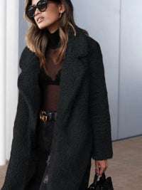 Teddy Coat Women's Long Fleece Jacket with Pockets – Casual, Winter