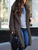 Teddy Coat Women's Long Fleece Jacket with Pockets – Casual, Winter