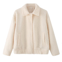 Teddy Jacket Women's Button-Front Camel Boucle Coat with Pockets – Casual, Winter Gift