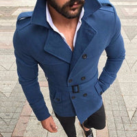 Trench Coat Men's Double-Breasted Slim Fit with Belt – Casual, Office