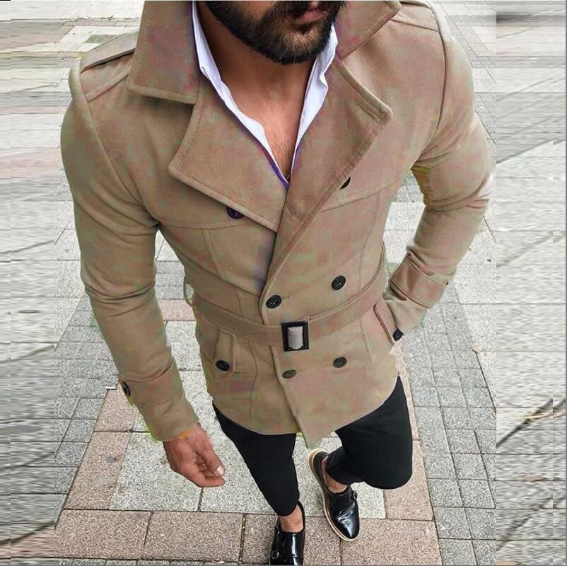 Trench Coat Men's Double-Breasted Slim Fit with Belt – Casual, Office