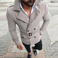 Trench Coat Men's Double-Breasted Slim Fit with Belt – Casual, Office