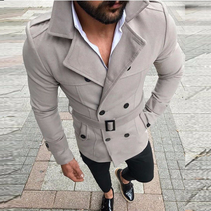 Trench Coat Men's Double-Breasted Slim Fit with Belt – Casual, Office