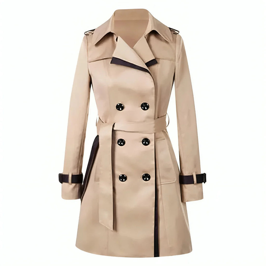 Damen Trenchcoat Khaki Doppelreiher mit Gürtel – Casual, Büro