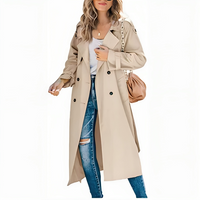 Damen Trenchcoat Lang Doppelreiher mit Revers – Casual, Büro, Geschenk