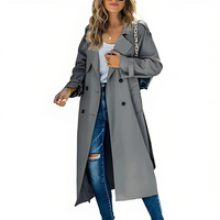 Damen Trenchcoat Lang Doppelreiher mit Revers – Casual, Büro, Geschenk