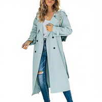 Damen Trenchcoat Lang Doppelreiher mit Revers – Casual, Büro, Geschenk