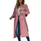 Damen Trenchcoat Lang Doppelreiher mit Revers – Casual, Büro, Geschenk